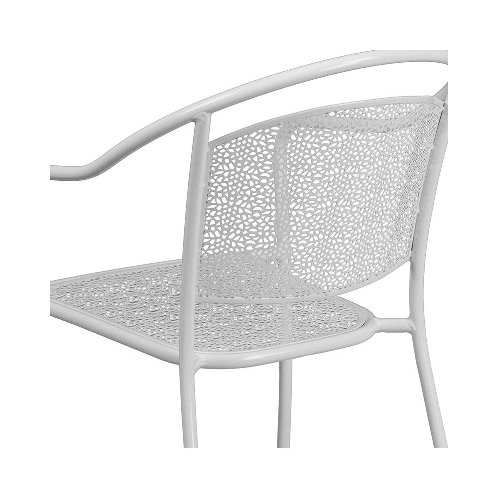 Commercial Grade White Indoor-Outdoor Steel Patio Arm Chair with Round Back