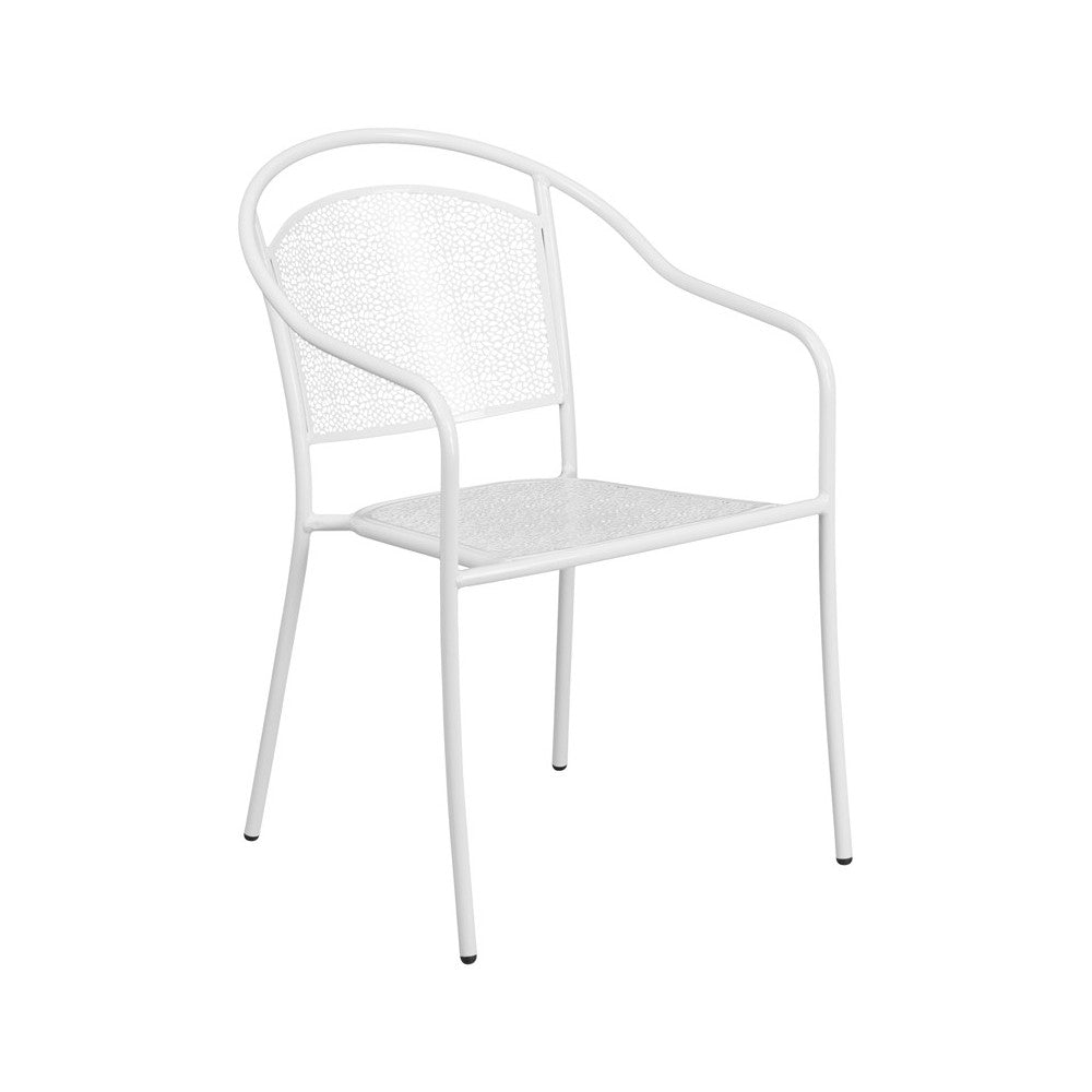 Commercial Grade White Indoor-Outdoor Steel Patio Arm Chair with Round Back