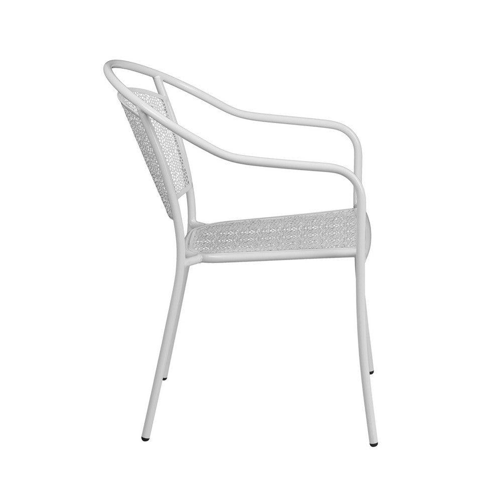 Commercial Grade White Indoor-Outdoor Steel Patio Arm Chair with Round Back