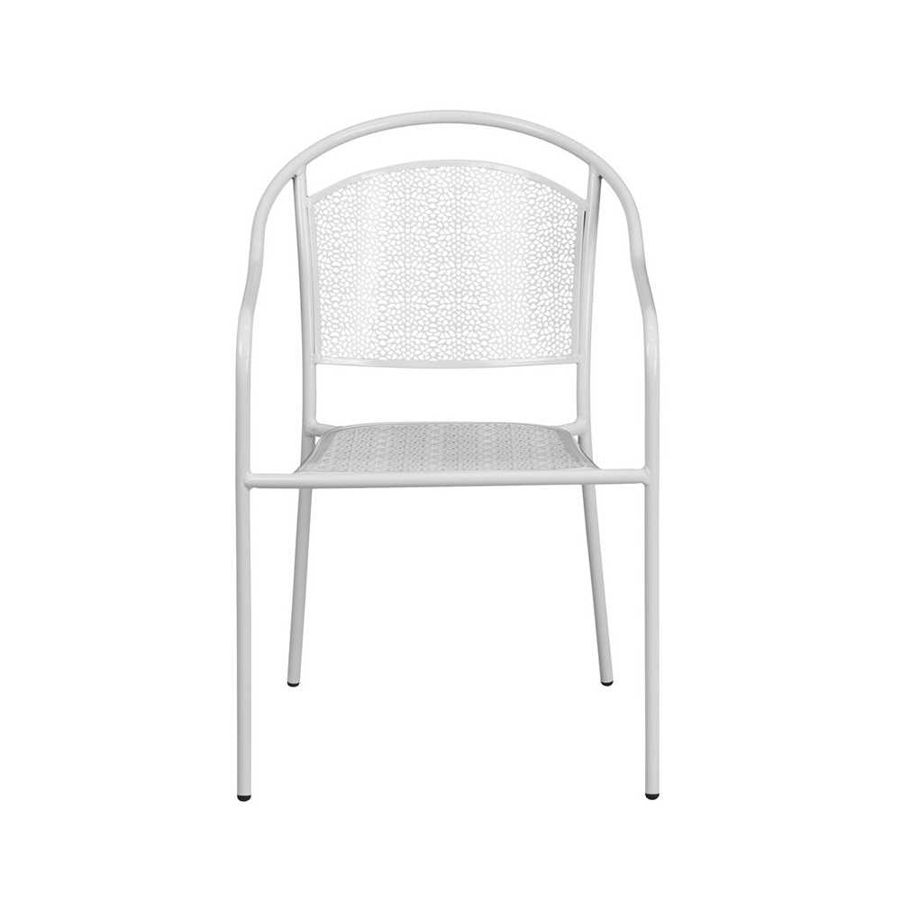 Commercial Grade White Indoor-Outdoor Steel Patio Arm Chair with Round Back