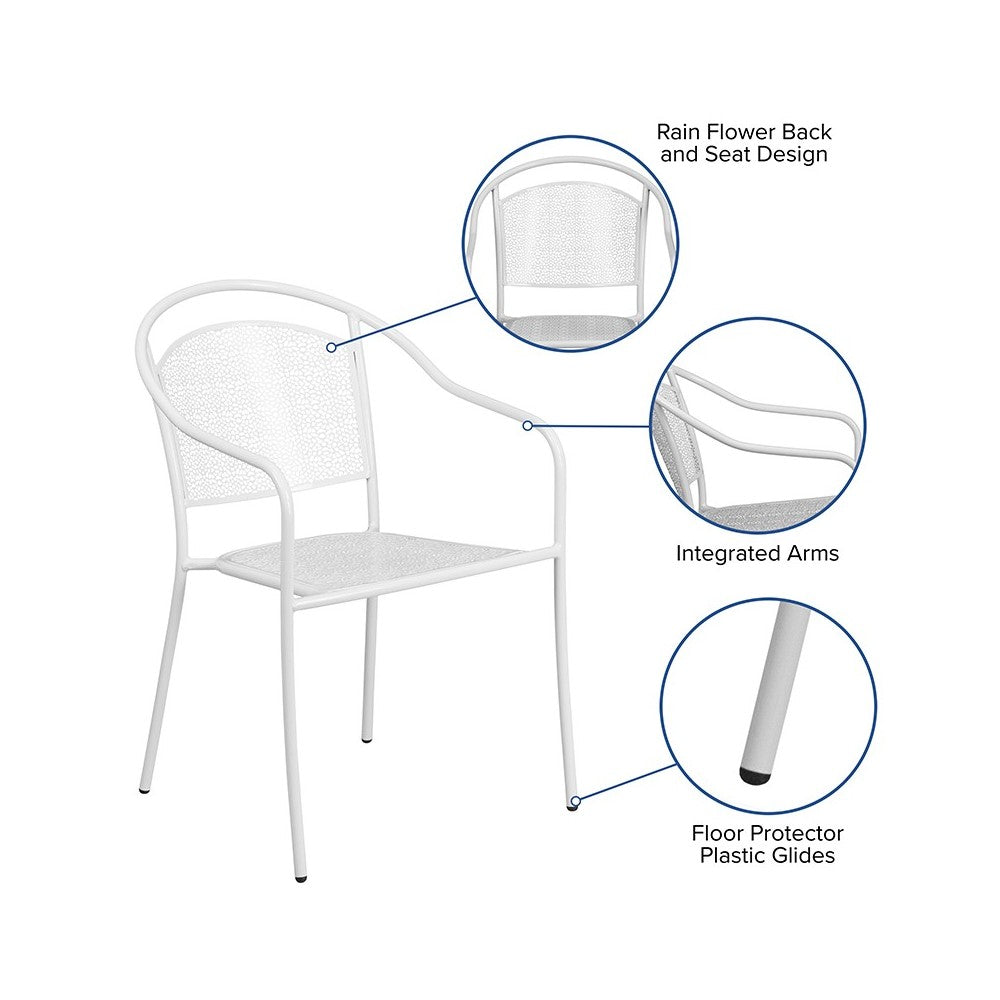Commercial Grade White Indoor-Outdoor Steel Patio Arm Chair with Round Back