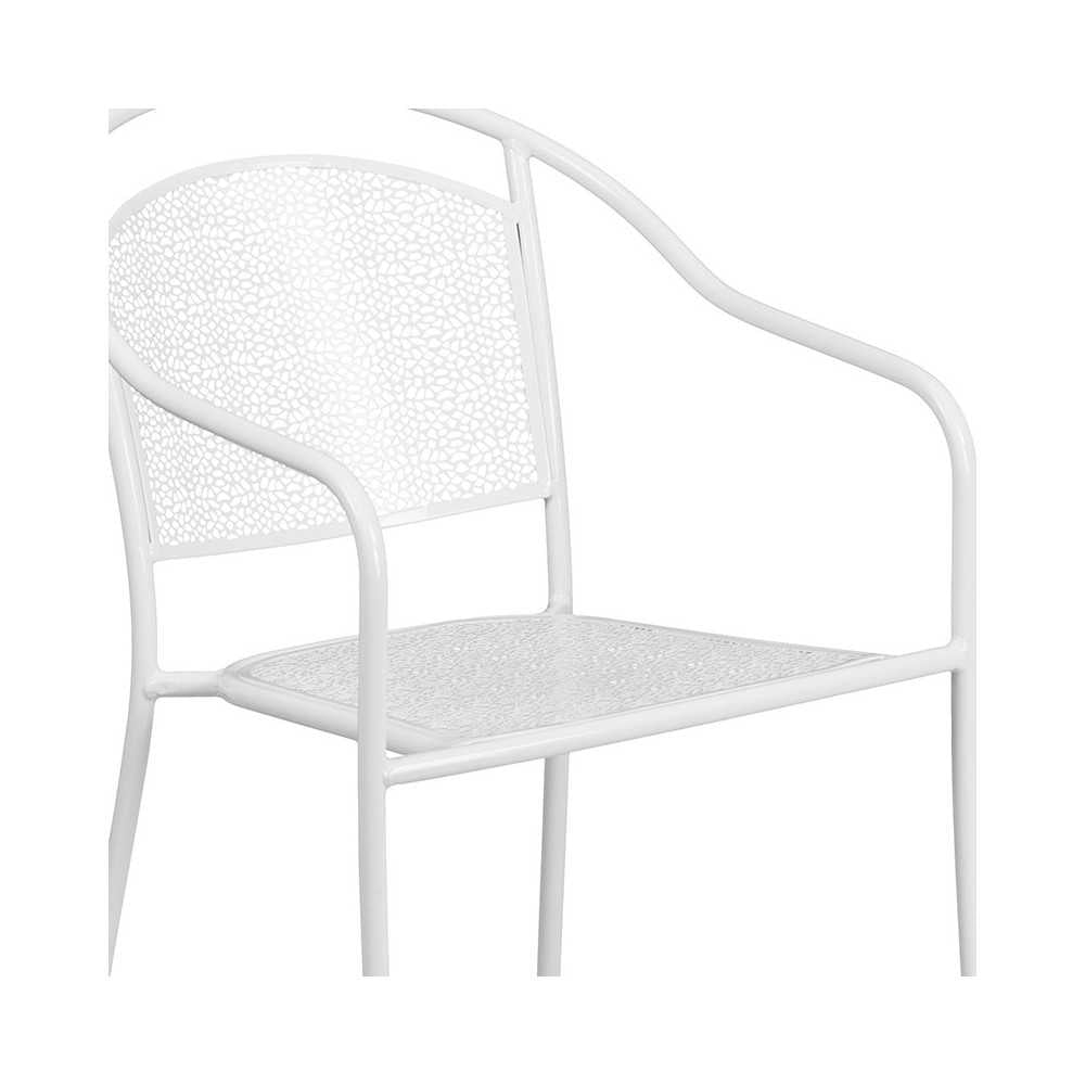 Commercial Grade White Indoor-Outdoor Steel Patio Arm Chair with Round Back