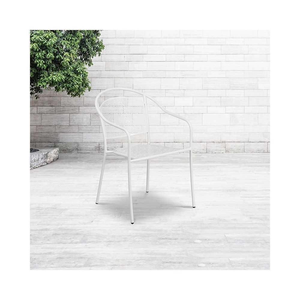 Commercial Grade White Indoor-Outdoor Steel Patio Arm Chair with Round Back