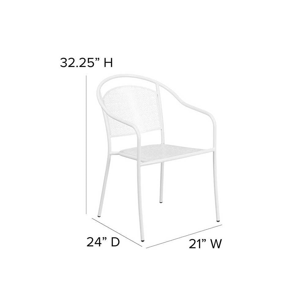 Commercial Grade White Indoor-Outdoor Steel Patio Arm Chair with Round Back