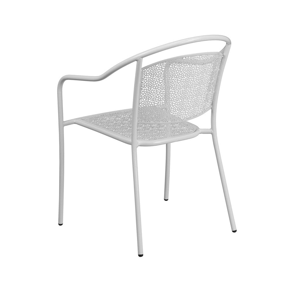 Commercial Grade White Indoor-Outdoor Steel Patio Arm Chair with Round Back