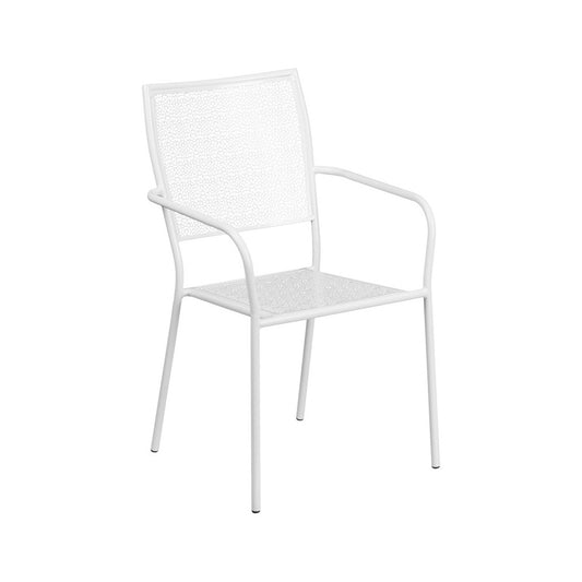 Commercial Grade White Indoor-Outdoor Steel Patio Arm Chair with Square Back