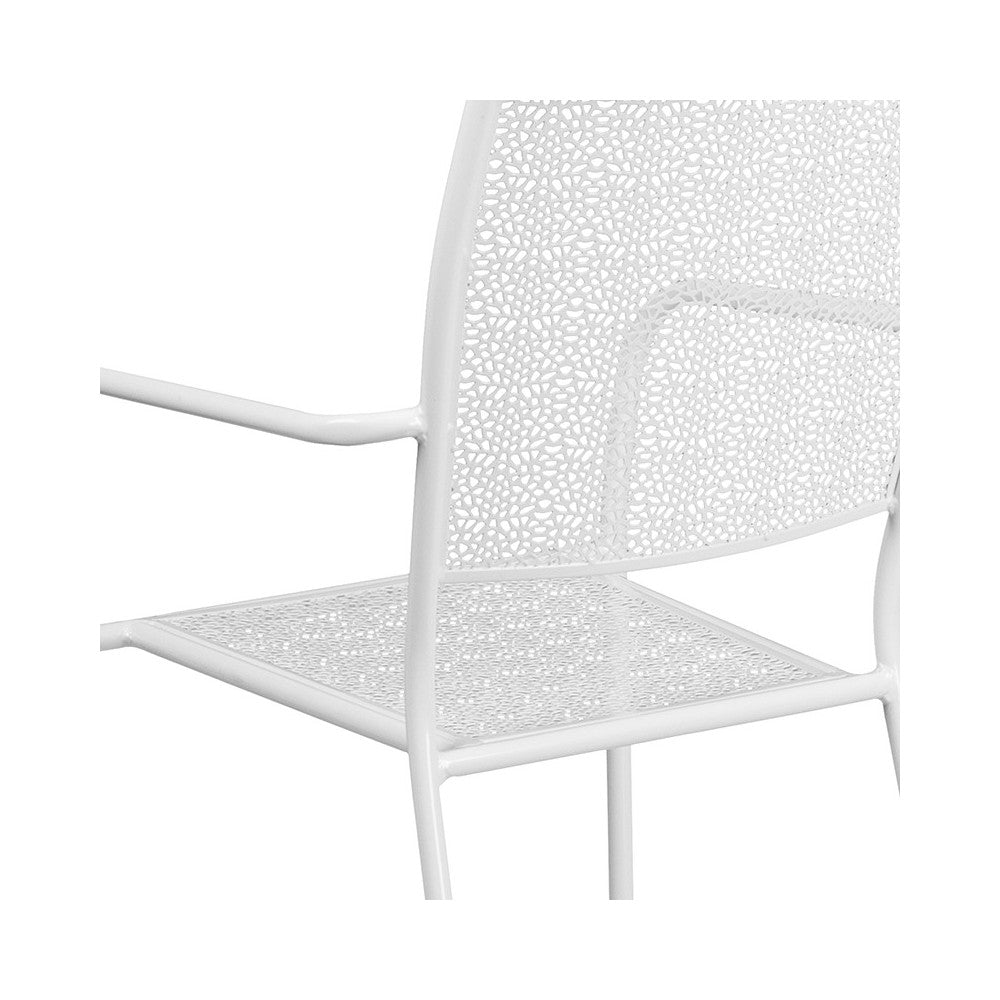 Commercial Grade White Indoor-Outdoor Steel Patio Arm Chair with Square Back
