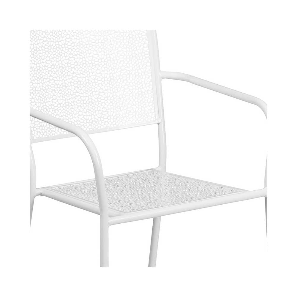 Commercial Grade White Indoor-Outdoor Steel Patio Arm Chair with Square Back