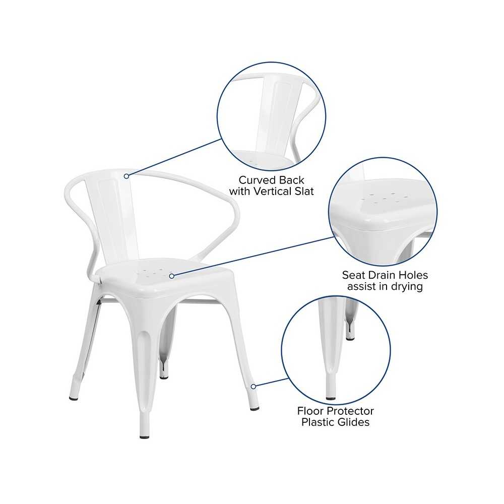 Commercial Grade White Metal Indoor-Outdoor Chair with Arms