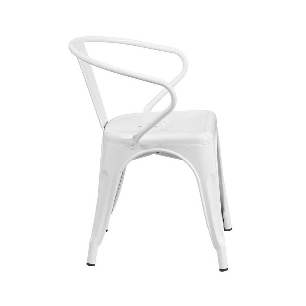 Commercial Grade White Metal Indoor-Outdoor Chair with Arms