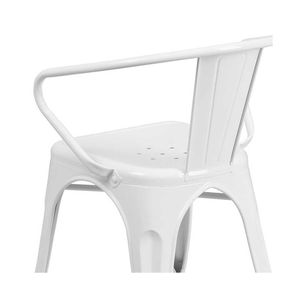 Commercial Grade White Metal Indoor-Outdoor Chair with Arms
