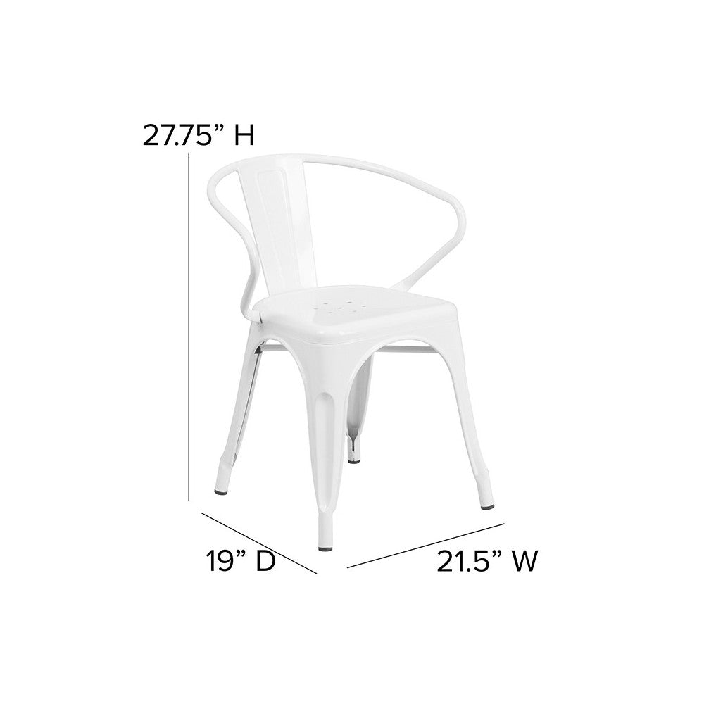 Commercial Grade White Metal Indoor-Outdoor Chair with Arms