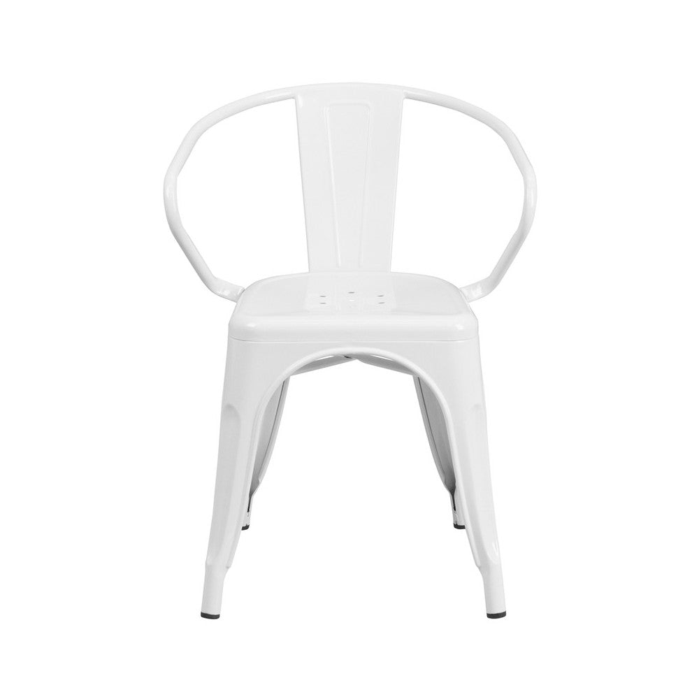 Commercial Grade White Metal Indoor-Outdoor Chair with Arms