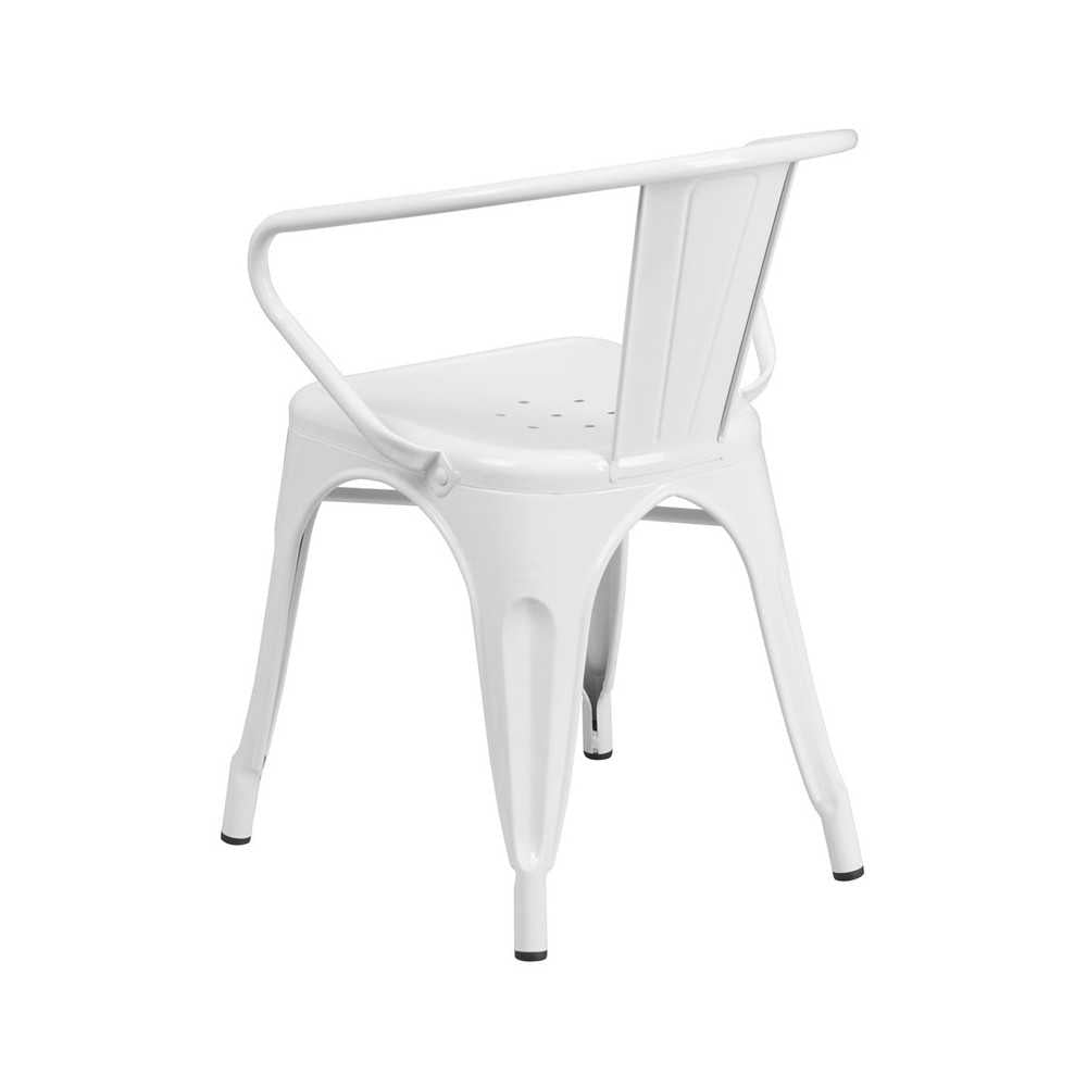 Commercial Grade White Metal Indoor-Outdoor Chair with Arms