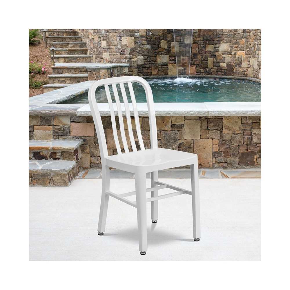 Commercial Grade White Metal Indoor-Outdoor Chair