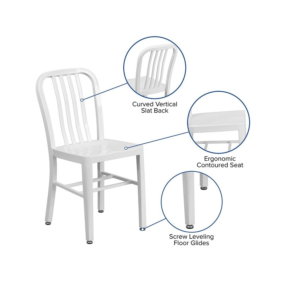 Commercial Grade White Metal Indoor-Outdoor Chair