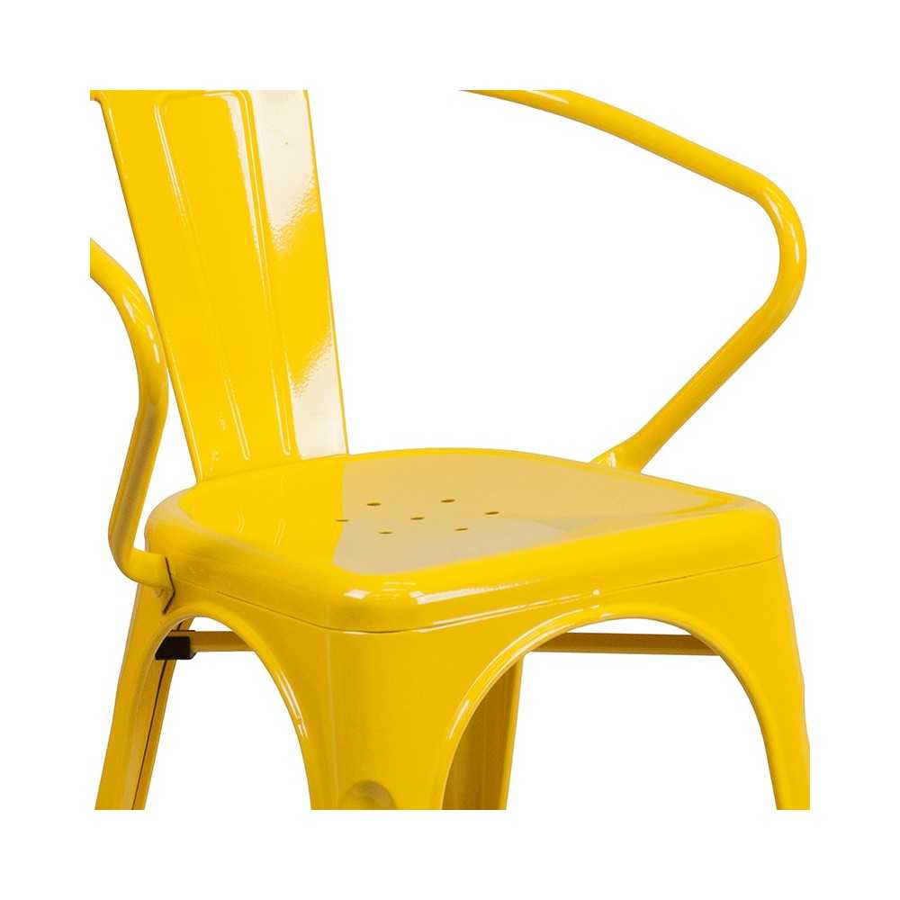 Commercial Grade Yellow Metal Indoor-Outdoor Chair with Arms