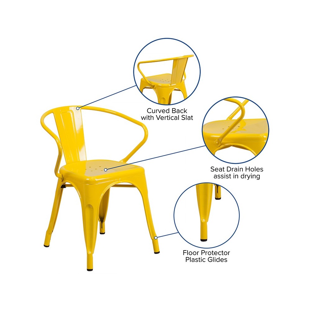 Commercial Grade Yellow Metal Indoor-Outdoor Chair with Arms