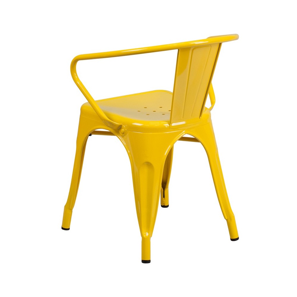 Commercial Grade Yellow Metal Indoor-Outdoor Chair with Arms