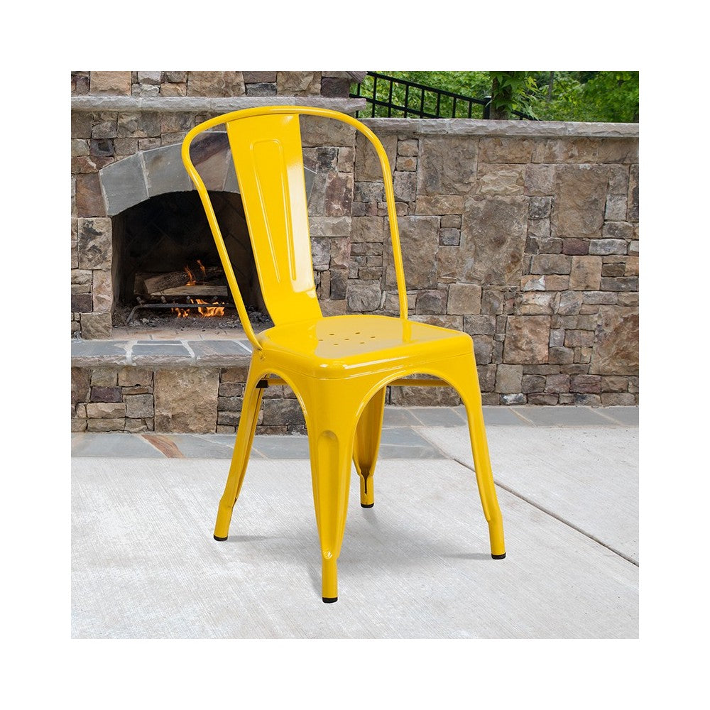 Commercial Grade Yellow Metal Indoor-Outdoor Stackable Chair