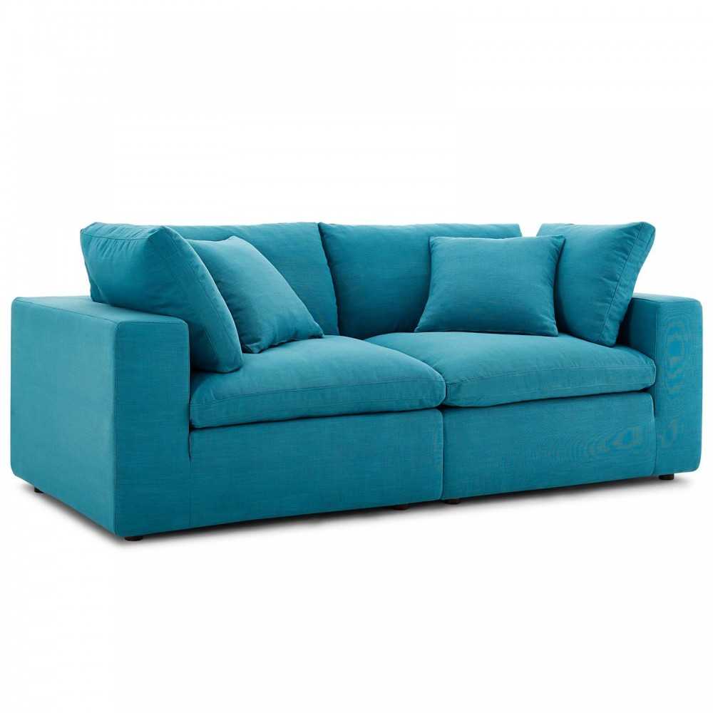 Commix Down Filled Overstuffed 2 Piece Sectional Sofa Set, Teal