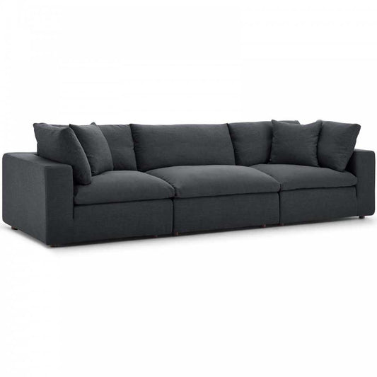 Commix Down Filled Overstuffed 3 Piece Sectional Sofa Set, Gray