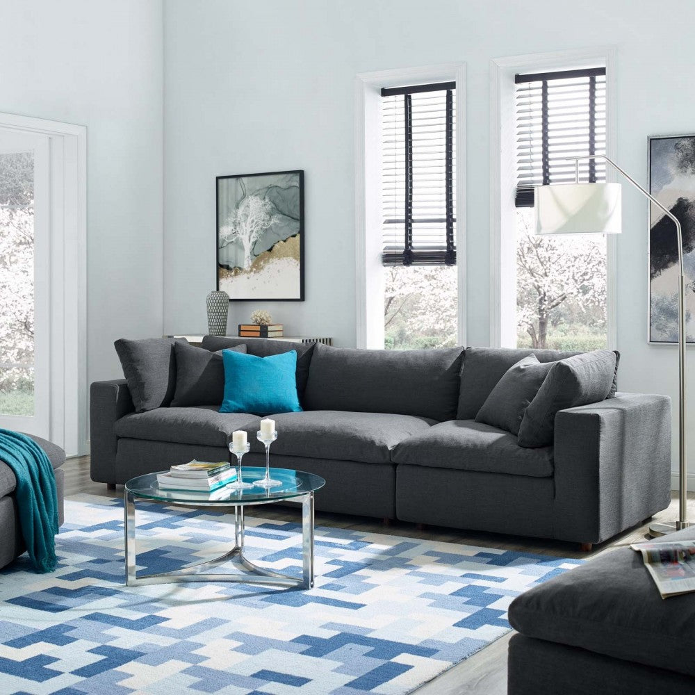 Commix Down Filled Overstuffed 3 Piece Sectional Sofa Set, Gray