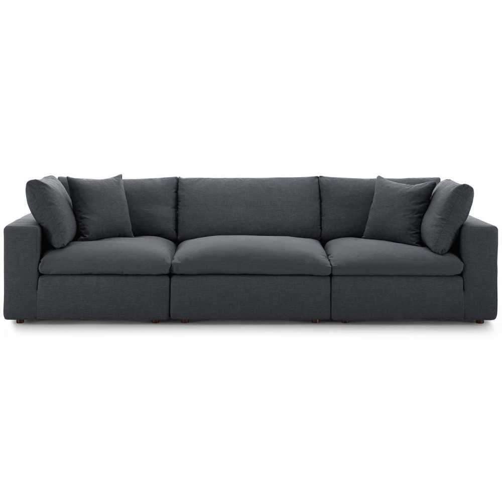 Commix Down Filled Overstuffed 3 Piece Sectional Sofa Set, Gray