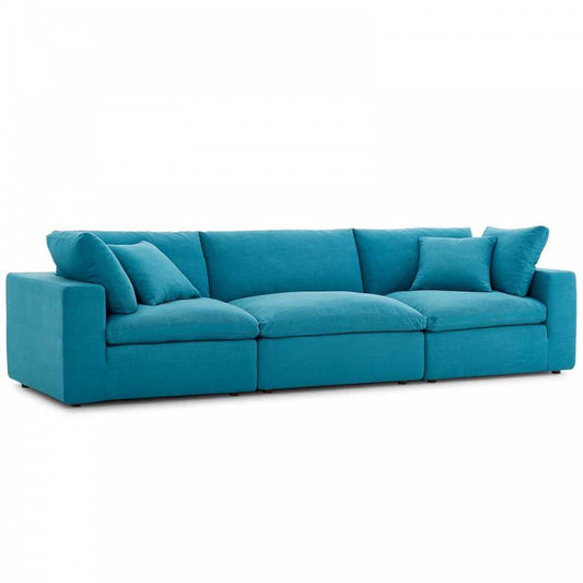 Commix Down Filled Overstuffed 3 Piece Sectional Sofa Set, Teal