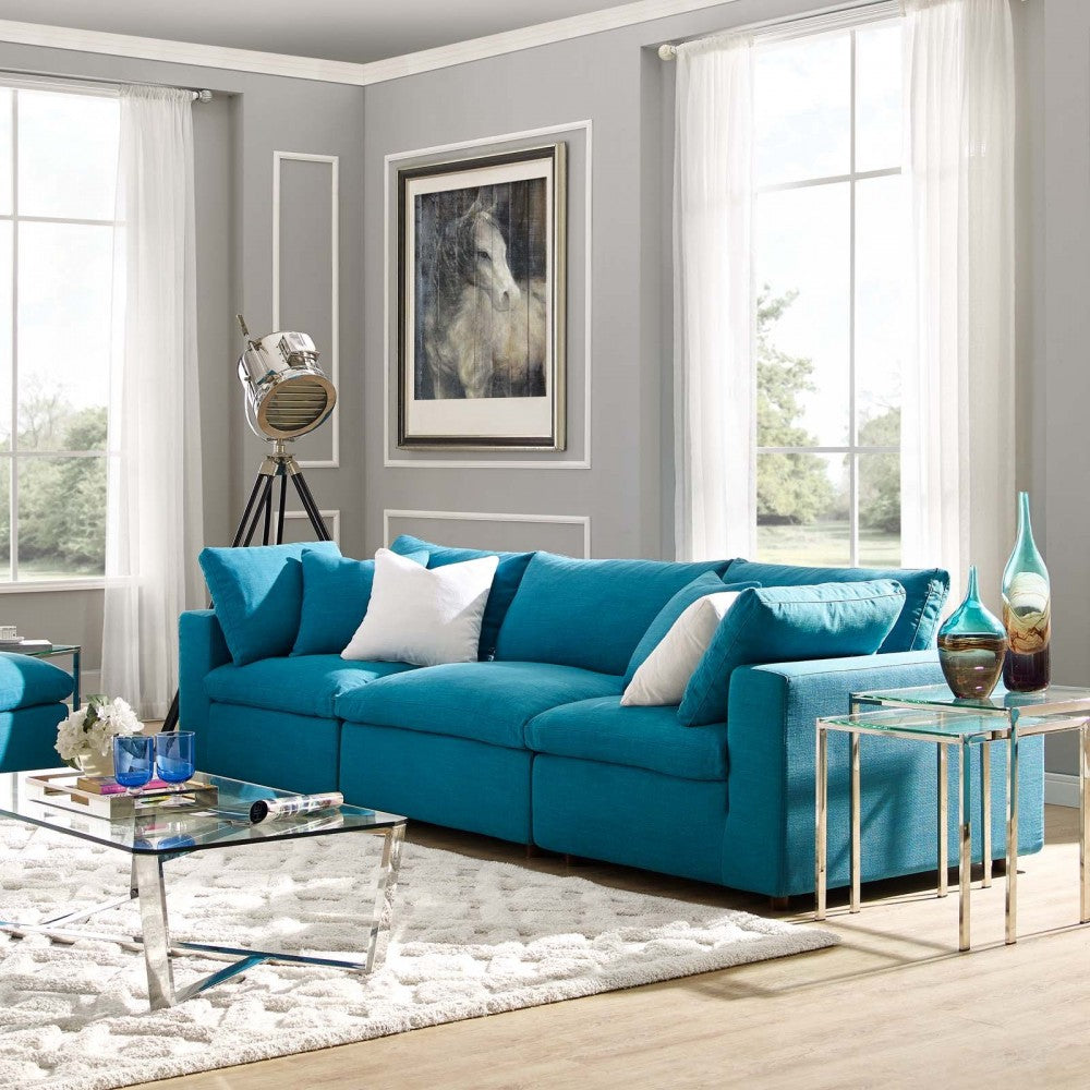 Commix Down Filled Overstuffed 3 Piece Sectional Sofa Set, Teal