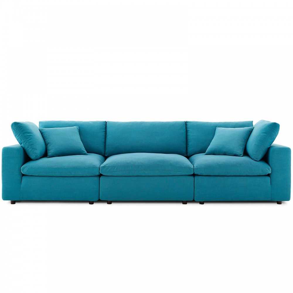 Commix Down Filled Overstuffed 3 Piece Sectional Sofa Set, Teal