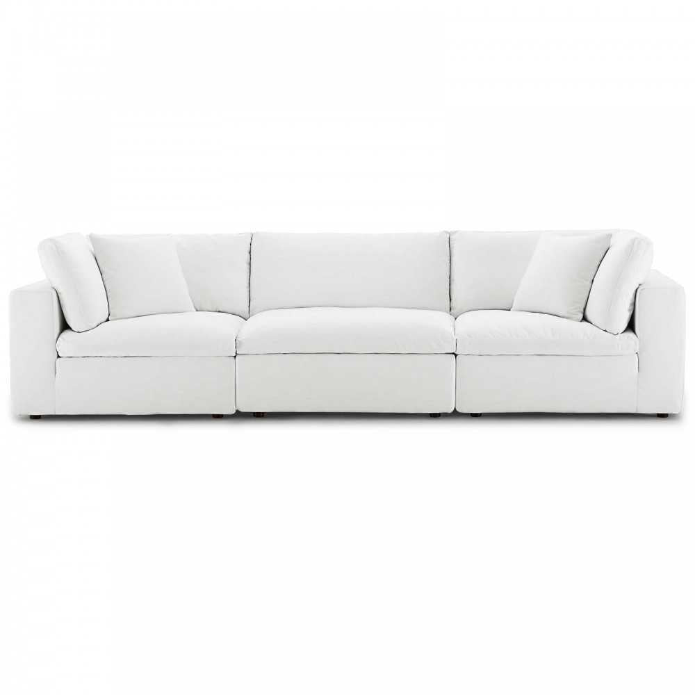 Commix Down Filled Overstuffed 3 Piece Sectional Sofa Set, White