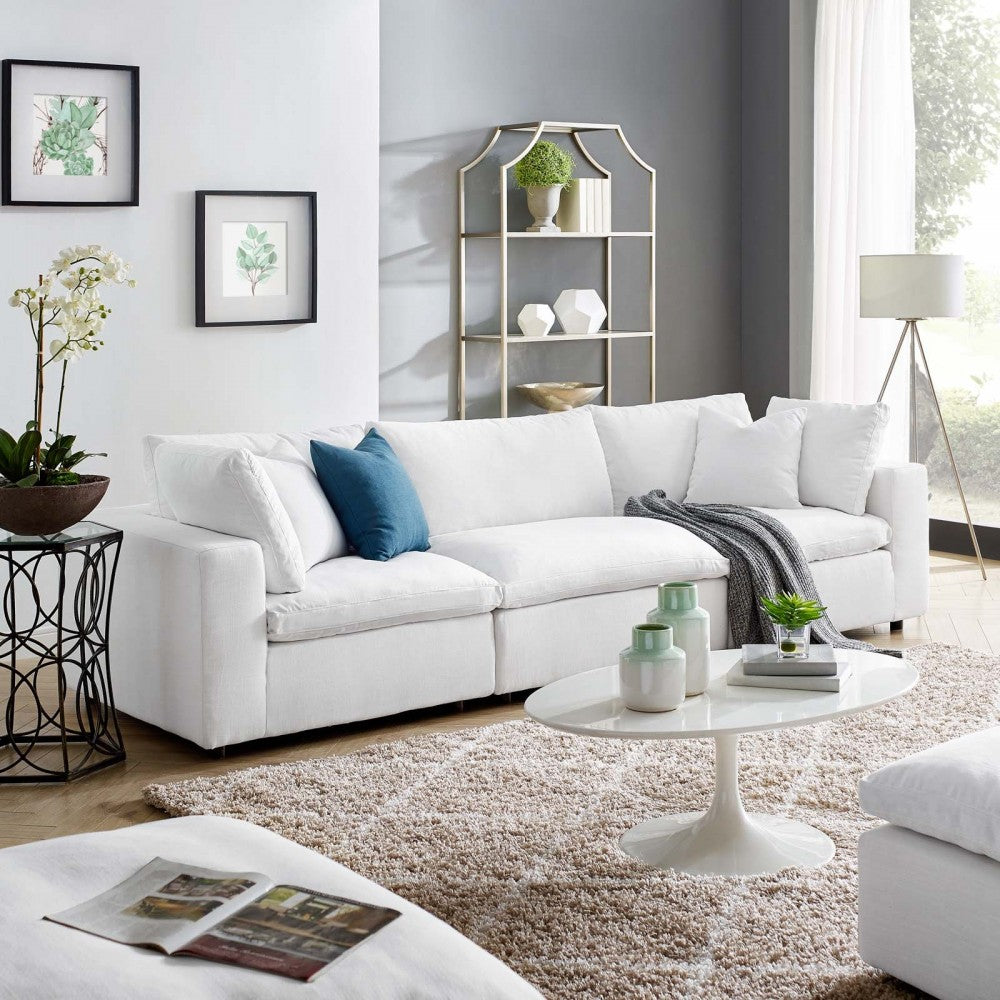 Commix Down Filled Overstuffed 3 Piece Sectional Sofa Set, White