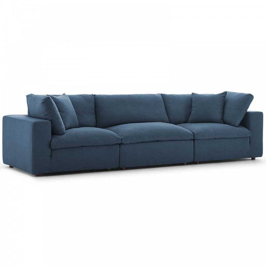 Commix Down Filled Overstuffed 3 Piece Sectional Sofa Set, Azure