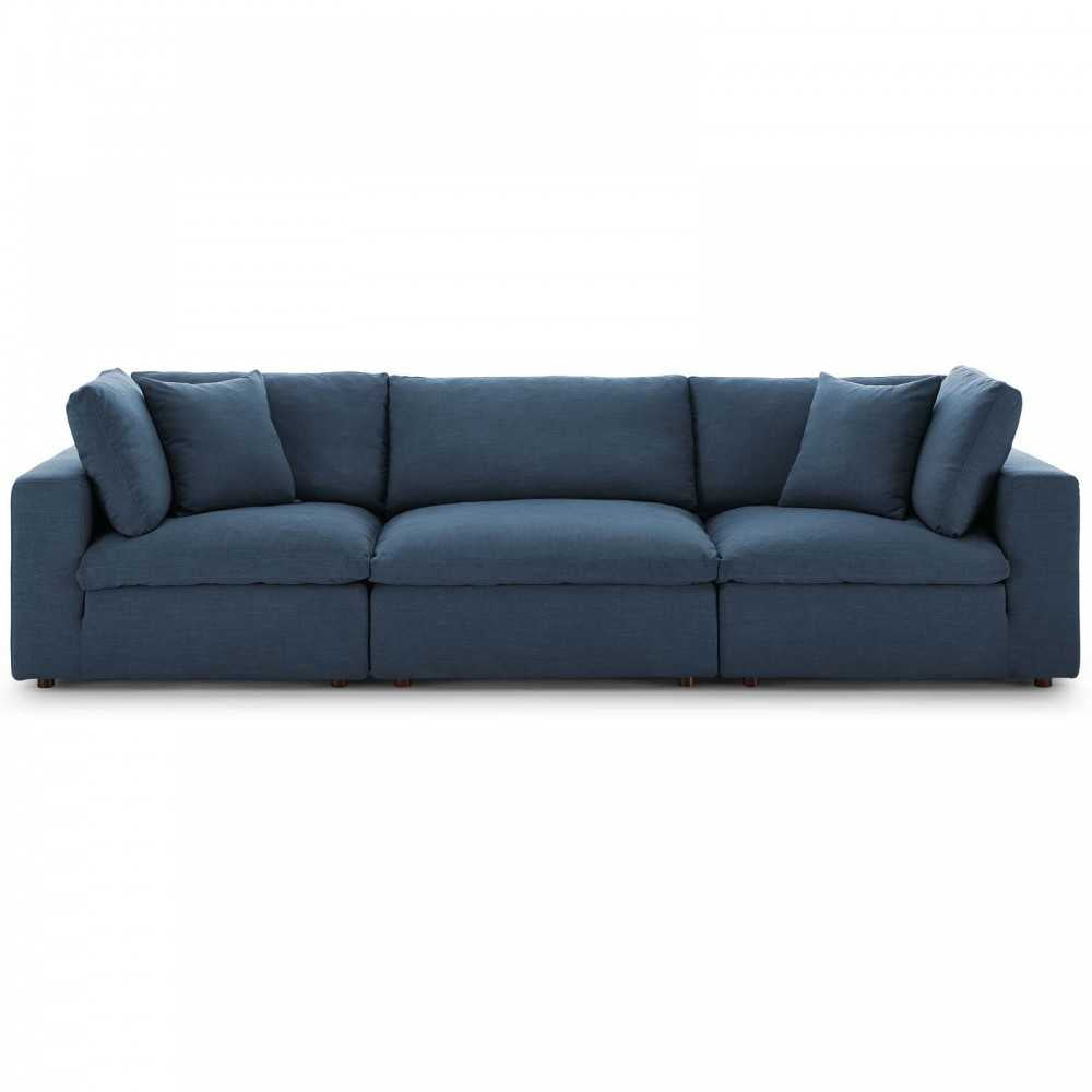 Commix Down Filled Overstuffed 3 Piece Sectional Sofa Set, Azure
