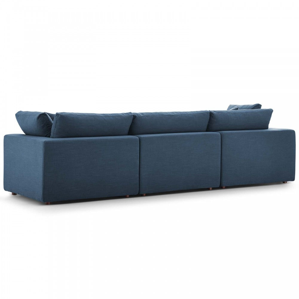 Commix Down Filled Overstuffed 3 Piece Sectional Sofa Set, Azure