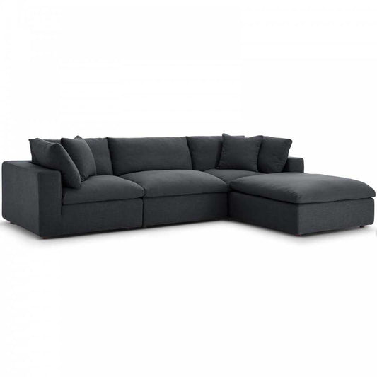 Commix Down Filled Overstuffed 4 Piece Sectional Sofa Set, Gray, EEI-3356-GRY