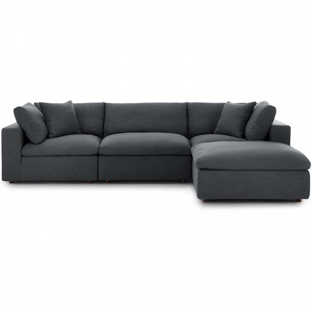 Commix Down Filled Overstuffed 4 Piece Sectional Sofa Set, Gray, EEI-3356-GRY