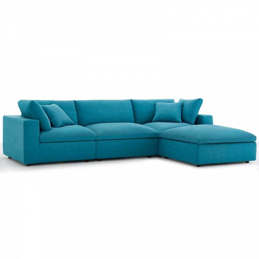 Commix Down Filled Overstuffed 4 Piece Sectional Sofa Set, Teal, EEI-3356-TEA