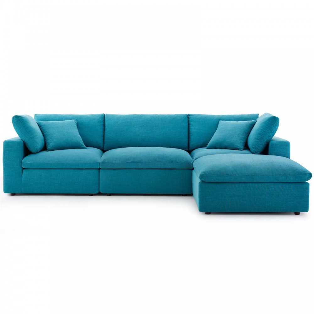 Commix Down Filled Overstuffed 4 Piece Sectional Sofa Set, Teal, EEI-3356-TEA
