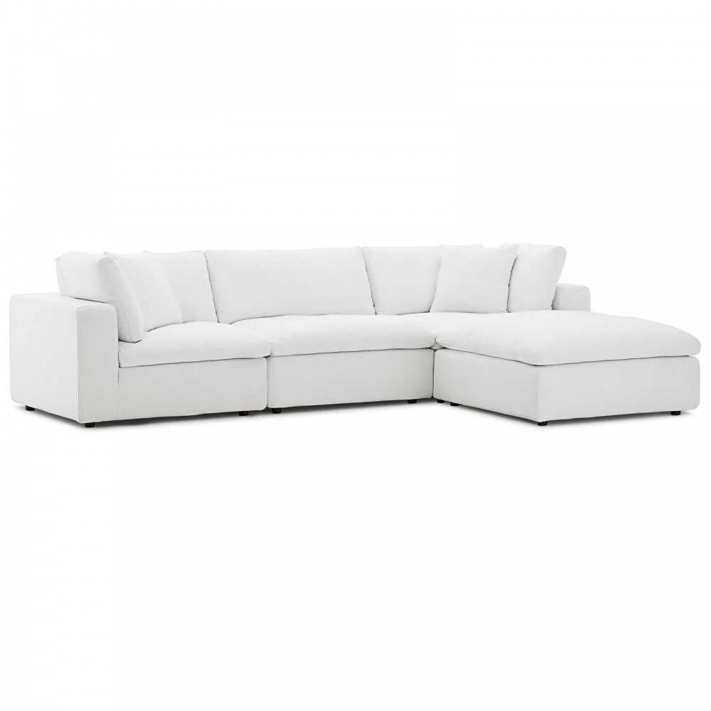 Commix Down Filled Overstuffed 4 Piece Sectional Sofa Set, White, EEI-3356-WHI