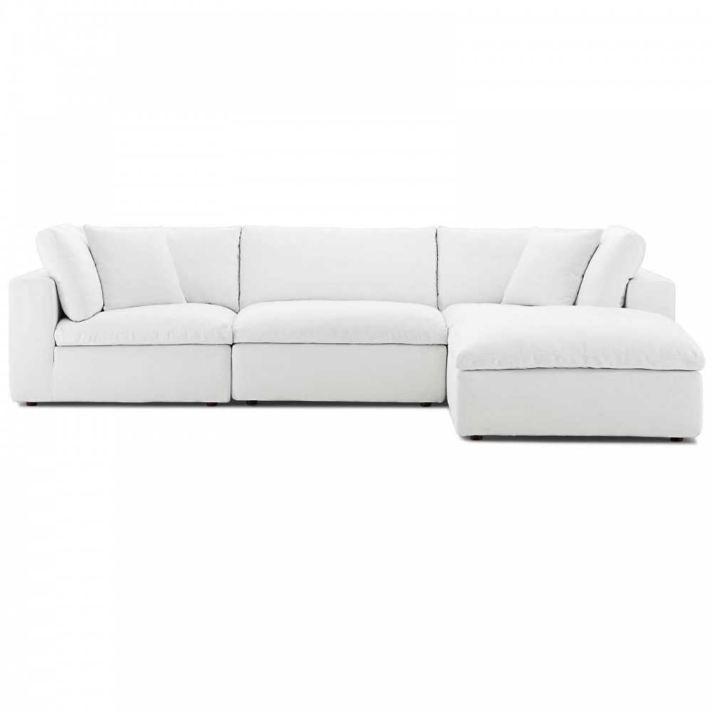 Commix Down Filled Overstuffed 4 Piece Sectional Sofa Set, White, EEI-3356-WHI