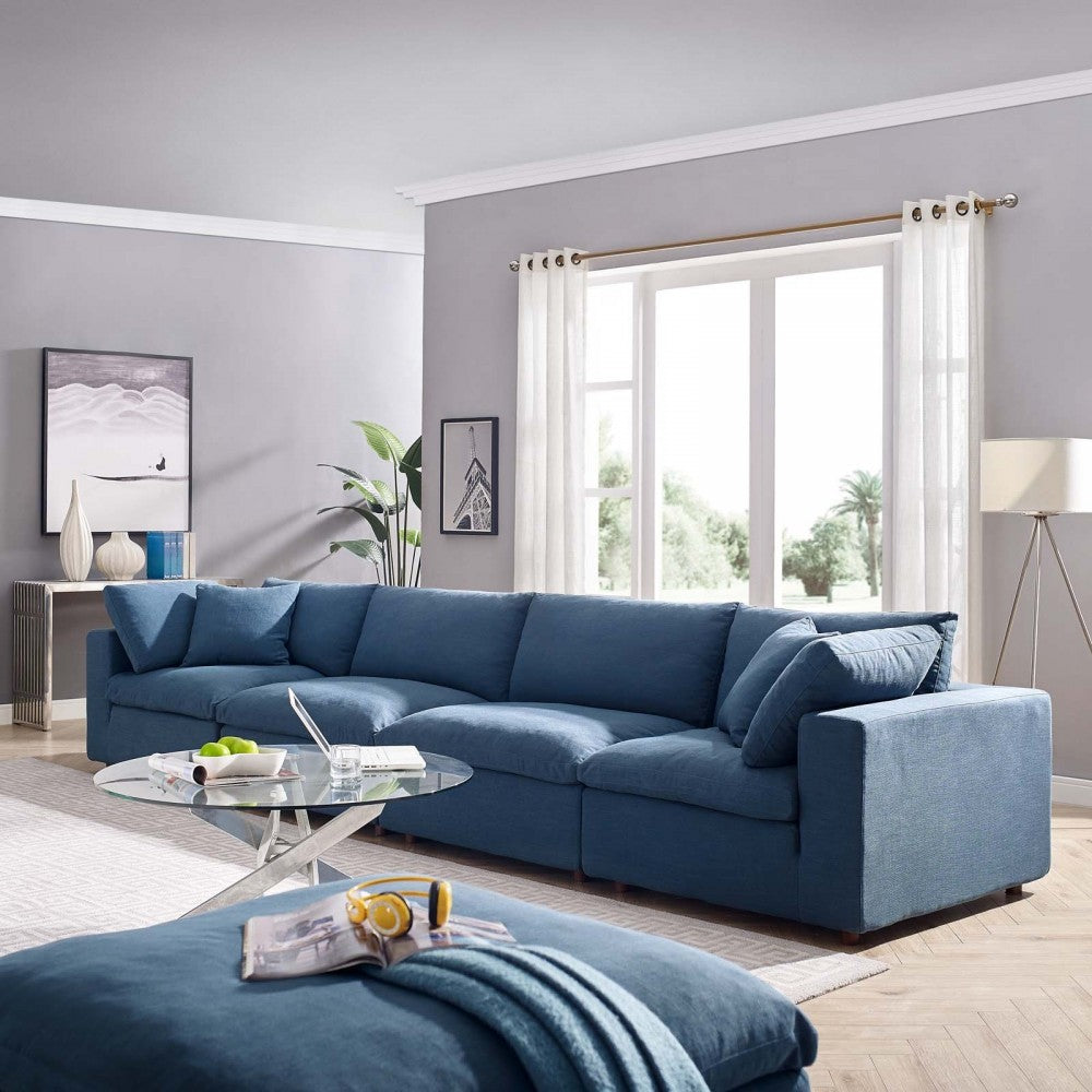 Commix Down Filled Overstuffed 4 Piece Sectional Sofa Set, Azure, EEI-3357-AZU