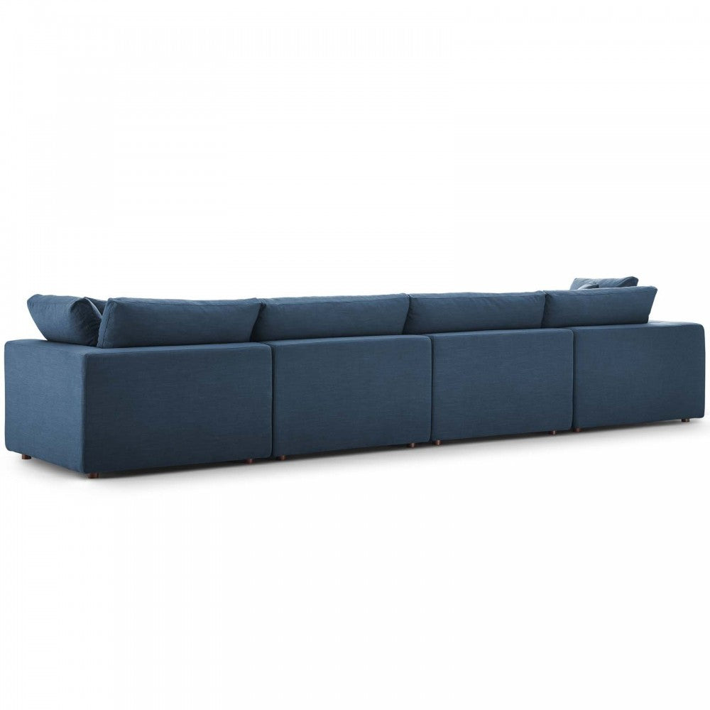 Commix Down Filled Overstuffed 4 Piece Sectional Sofa Set, Azure, EEI-3357-AZU