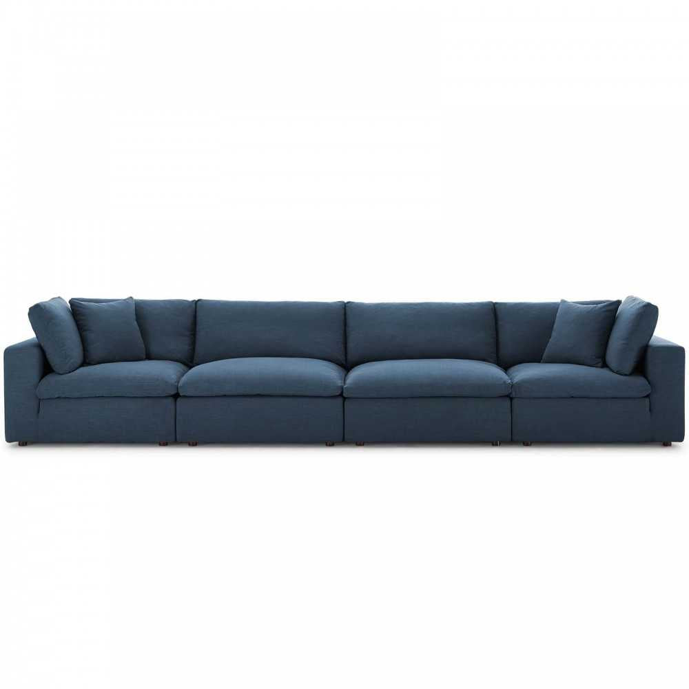 Commix Down Filled Overstuffed 4 Piece Sectional Sofa Set, Azure, EEI-3357-AZU
