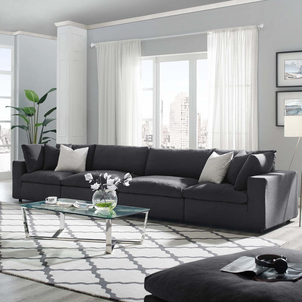 Commix Down Filled Overstuffed 4 Piece Sectional Sofa Set, Gray, EEI-3357-GRY