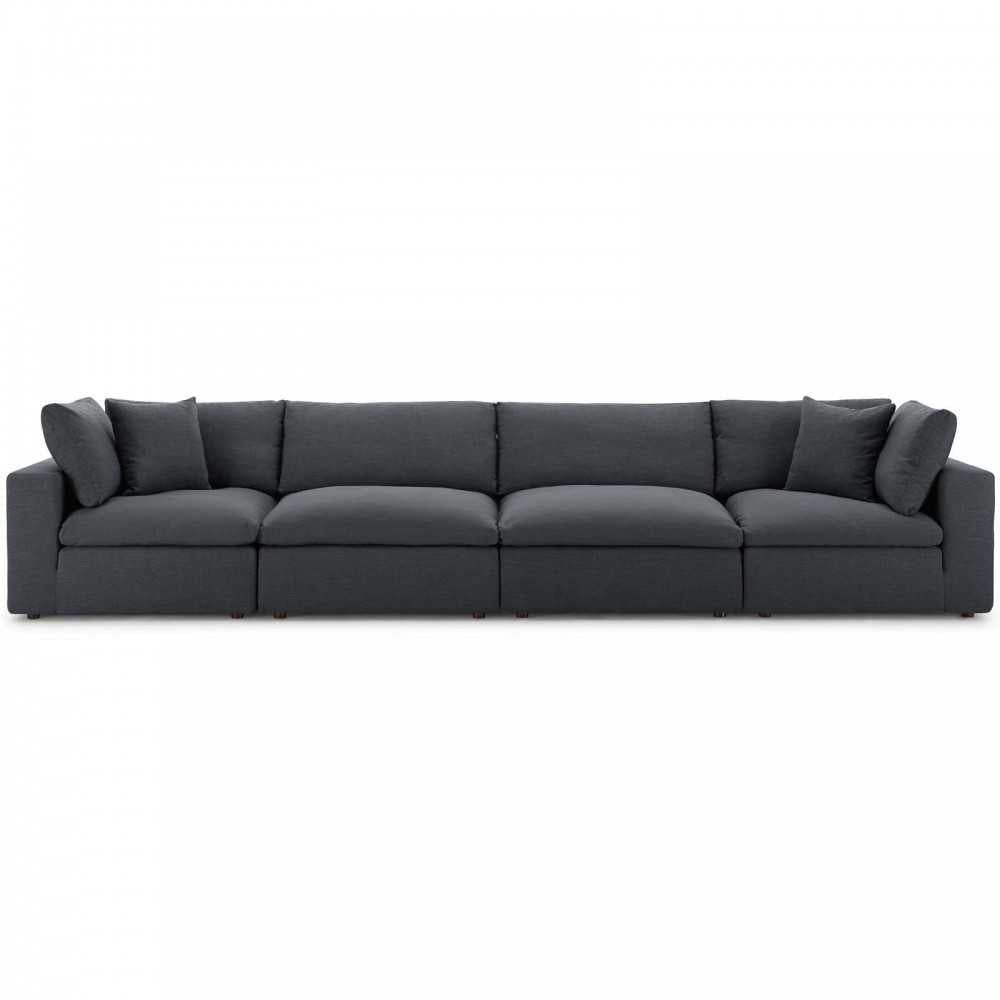 Commix Down Filled Overstuffed 4 Piece Sectional Sofa Set, Gray, EEI-3357-GRY