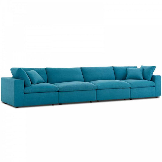 Commix Down Filled Overstuffed 4 Piece Sectional Sofa Set, Teal, EEI-3357-TEA