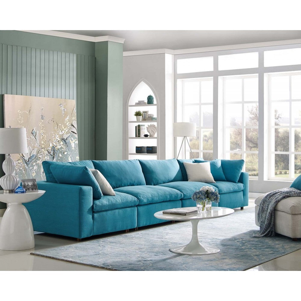 Commix Down Filled Overstuffed 4 Piece Sectional Sofa Set, Teal, EEI-3357-TEA