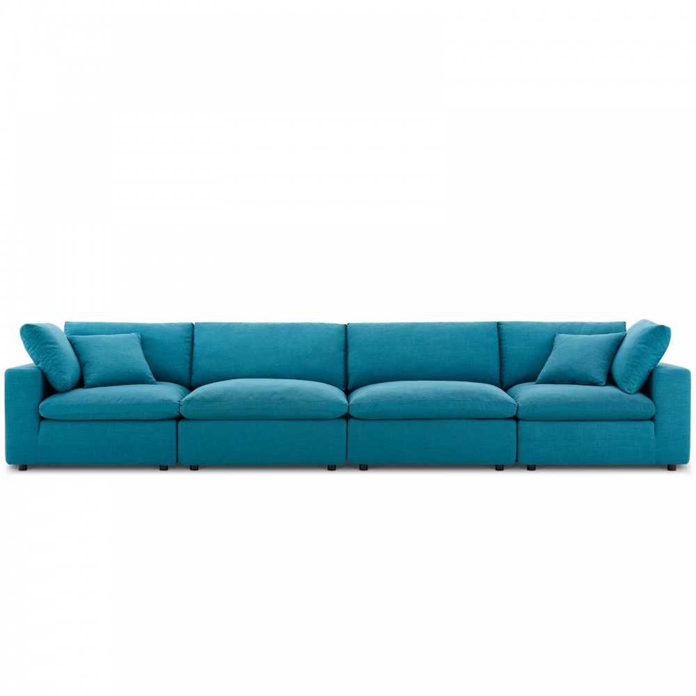 Commix Down Filled Overstuffed 4 Piece Sectional Sofa Set, Teal, EEI-3357-TEA